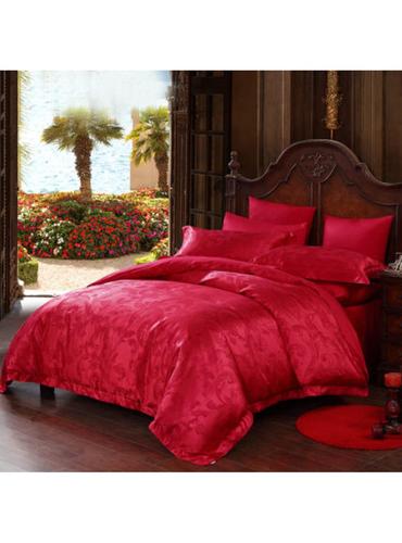 博洋家纺 婚庆四件套 全棉大提花结婚床上用品大红色床单被套_四件套_